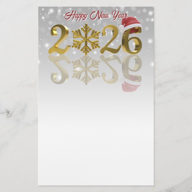 Papeterie Happy New Year Gold 2026 | Santa Hat and Snowflake (Devant)