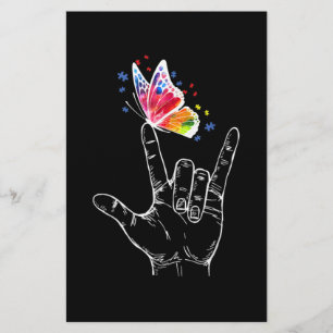 Papeterie I Love You Hand Sign Language Butterfly Autism