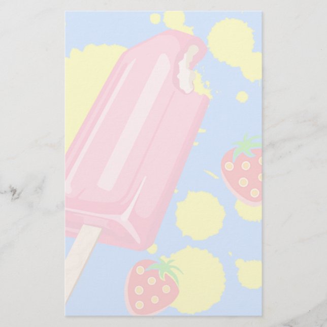 Papeterie Illustration Fun Pink Popsicle and Strawberries (Devant)
