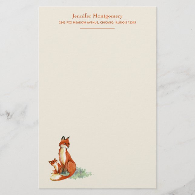 Papeterie Illustration personnalisée de l'aquarelle Fox et B (Devant)