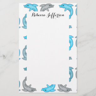 Papeterie Illustrations mignonnes de dauphins de gris bleu