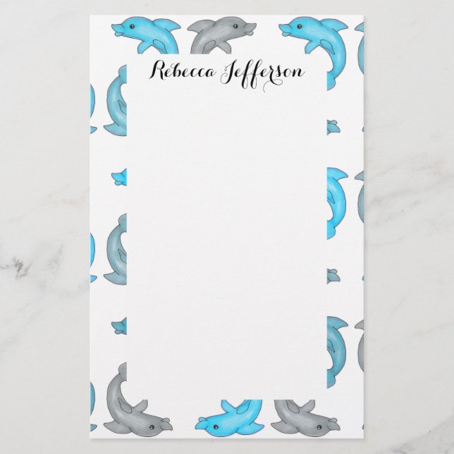 Papeterie Illustrations mignonnes de dauphins de gris bleu (Devant)