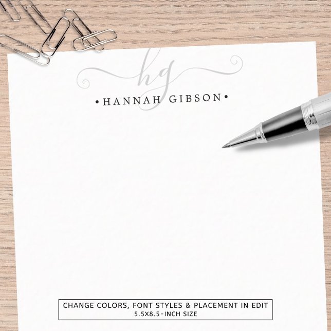 Papeterie Initiales de script gris moderne Monogramme minima (Créateur téléchargé)