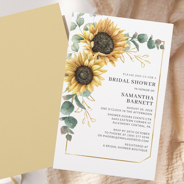 Papeterie Invitation à la douche nuptiale de tournesol Eucal (Sunflower Eucalyptus Bridal Shower Invitation Stationery)