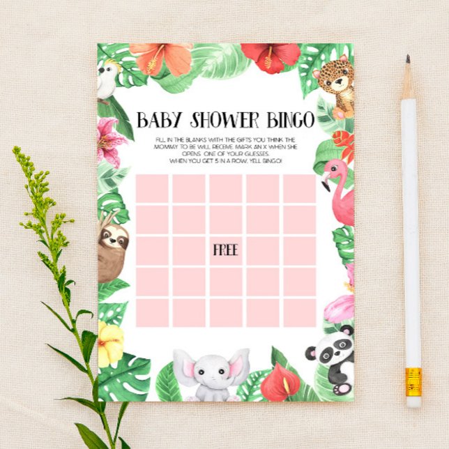 Papeterie Jeu de Baby shower de Bingo animal tropical (Créateur téléchargé)