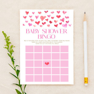 Papeterie Jeu de Baby shower de Bingo aux Coeurs rose et rou