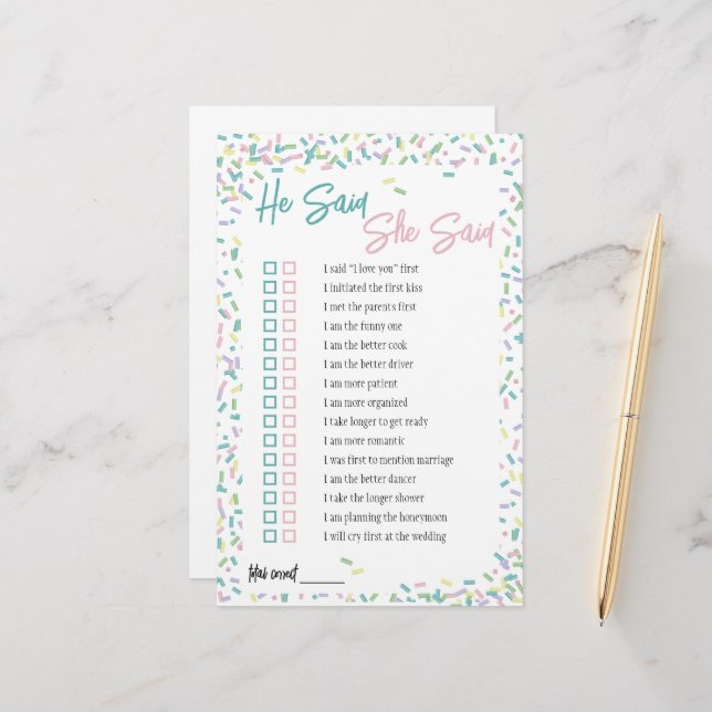 Papeterie Jeu de société sur les pépites de glace "Il a dit, (Devant/Arrière en situation)