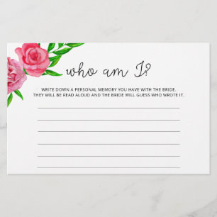 Papeterie Jeux de baby shower de mariage roses aquarelle Qui
