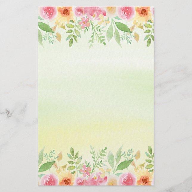 Papeterie Joli fleur rose rouge et jaune aquarelle (Devant)