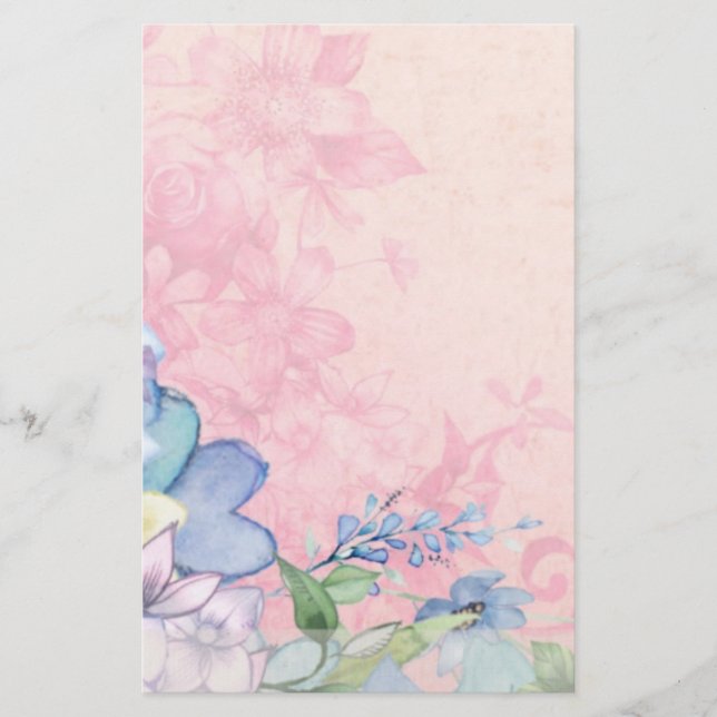 Papeterie Joli Fleurs sauvages floraux rose et bleu (Devant)