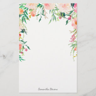 Papeterie Joli floral rose avec votre nom