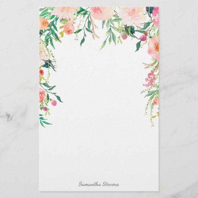 Papeterie Joli floral rose avec votre nom (Devant)