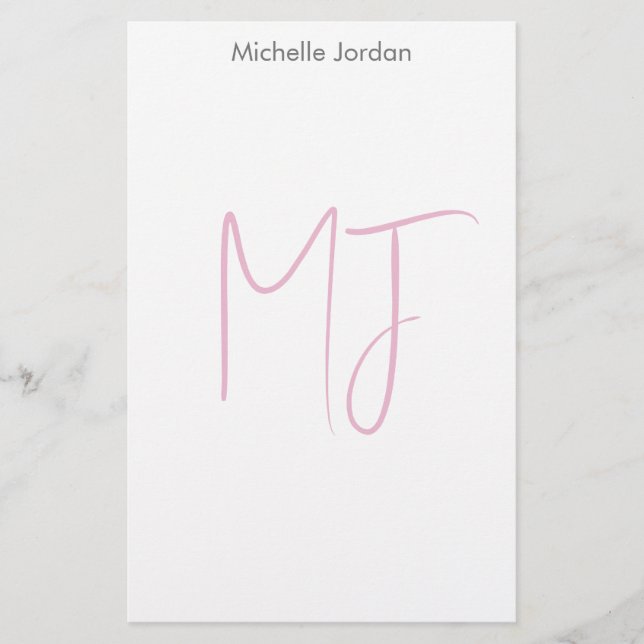 Papeterie Joli Monogramme rose blanc moderne minimaliste (Devant)