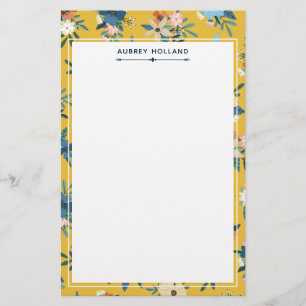 Papeterie Joli motif floral jaune Ajouter un nom