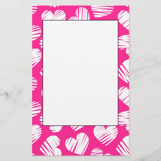 Papeterie Jour des Valentines du coeur rose et blanc moderne (Devant)