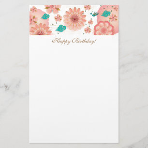 Papeterie Joyeux anniversaire - décor de jardin de fleurs d