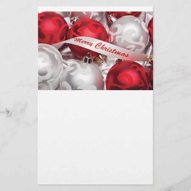 Papeterie Joyeux Noël dans le blanc argenté rouge (Devant)