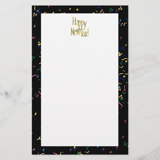 Papeterie Joyeux Nouvel An - Texte Or sur Confetti Noir (Devant)