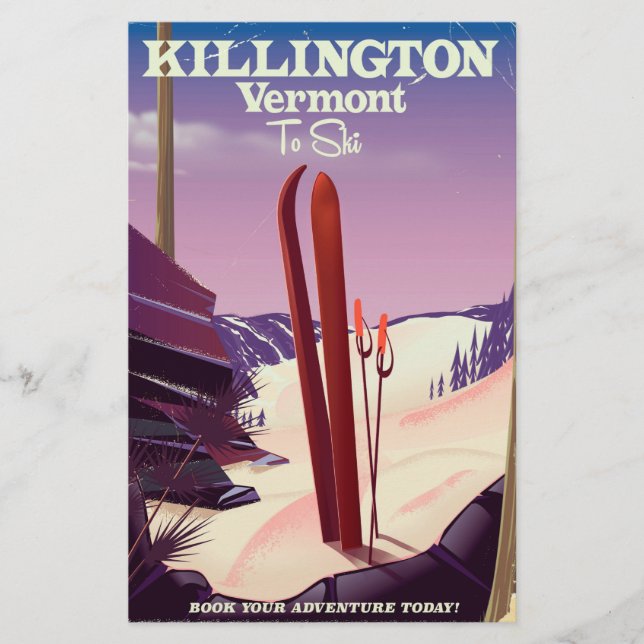 Papeterie Killington, Vermont Ski imprimé voyage. (Devant)