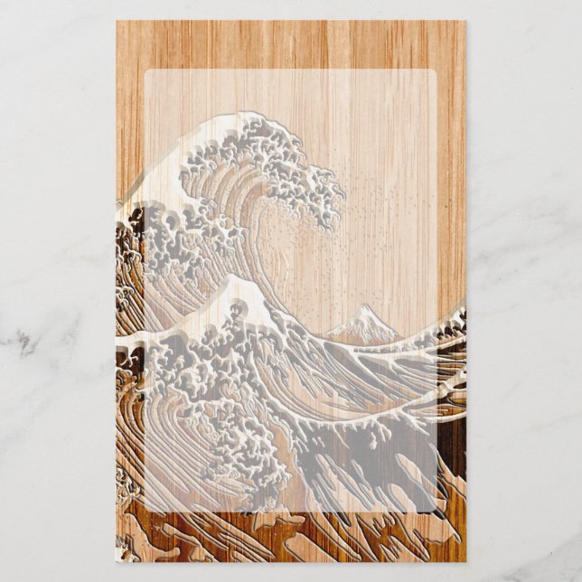 Papeterie La grande vague de Hokusai en bambou en bois (Devant)