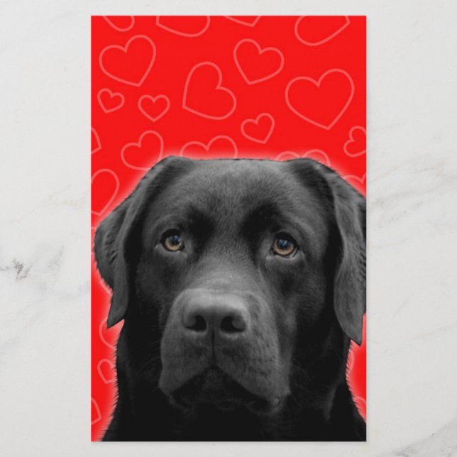 Papeterie Labrador noir avec Coeurs rouges (Devant)