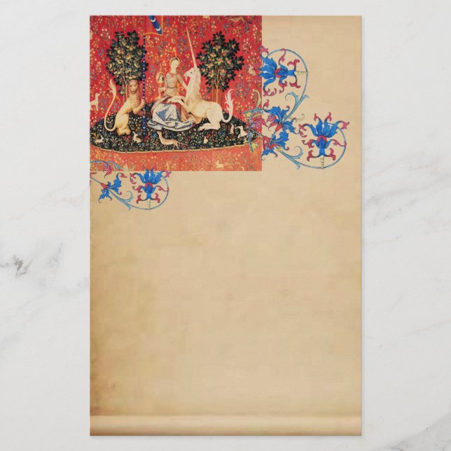 Papeterie LADY, UNICORN, Lion, Animaux Antique Parchemin Flo (Devant)