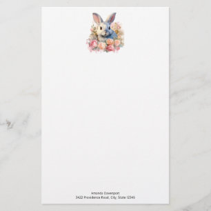 Papeterie Lapin avec une guirlande de roses Mignon