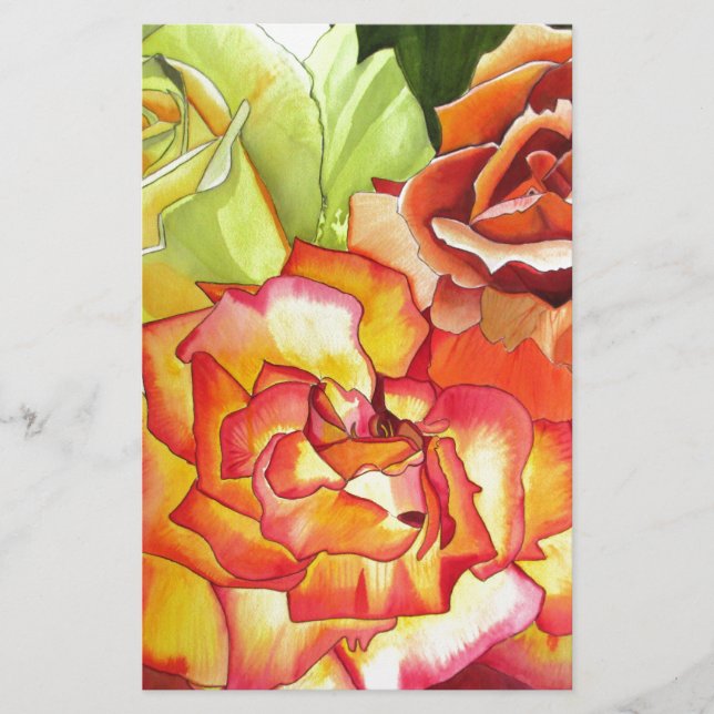 Papeterie L'art de l'aquarelle aux roses orange et jaune (Devant)