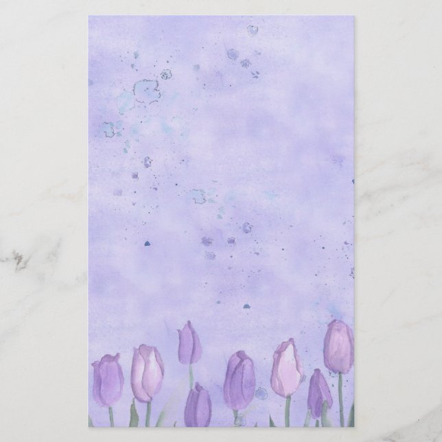 Papeterie Lavender Tulips Aquarelle Pastel (Devant)