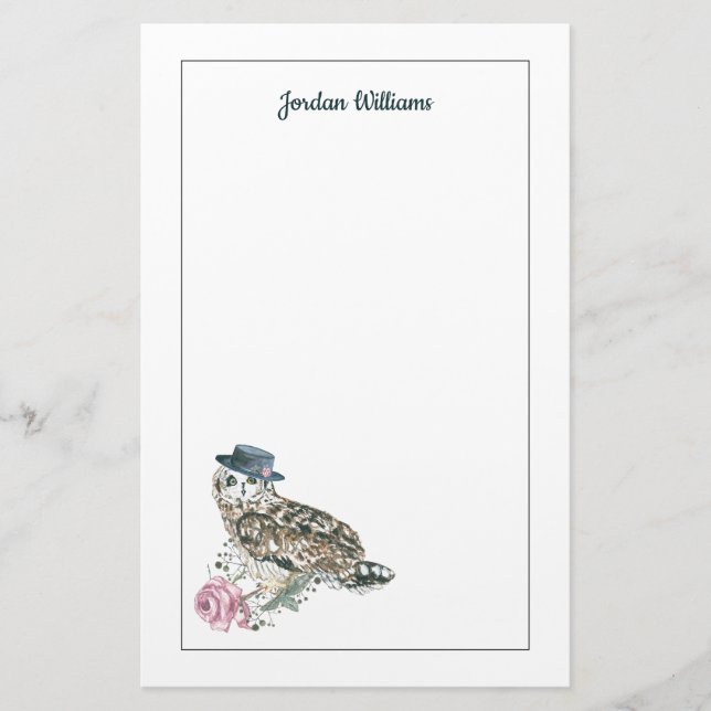 Papeterie Le hibou d'aquarelle | ajoutent votre nom (Devant)