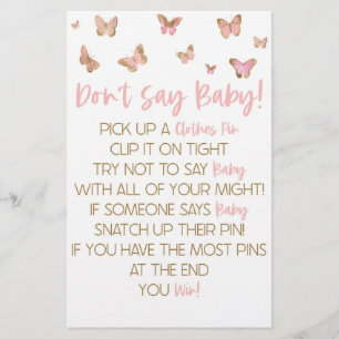Papeterie Le papillon rose ne dit pas Baby shower jeu