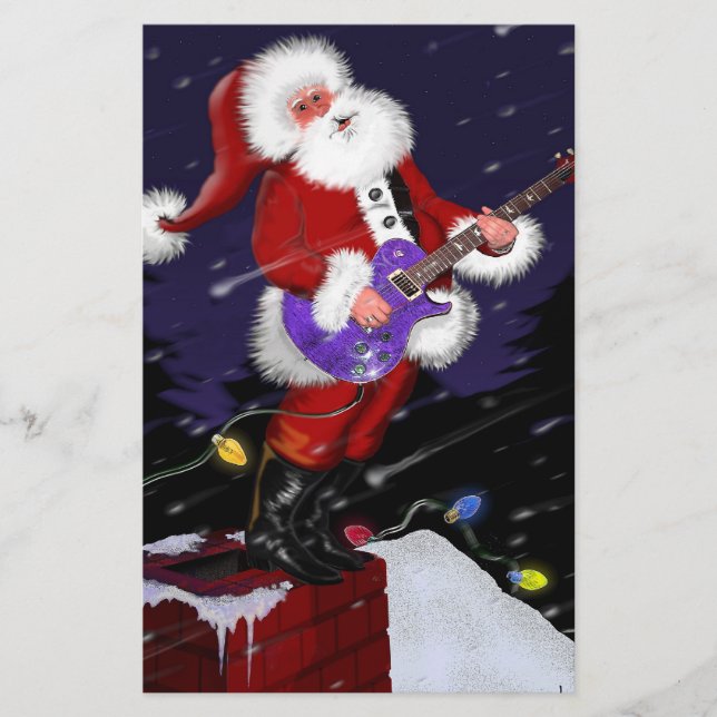 Papeterie Le Père Noël Jouant de la guitare électrique (Devant)