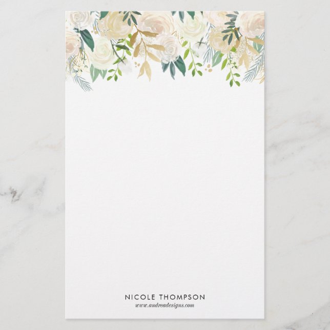 Papeterie Les pivoines pâles d'aquarelle avec de l'or (Devant)