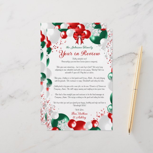 Papeterie Lettre de Noël du ballon à huile Modèle stationnai (Devant/Arrière en situation)