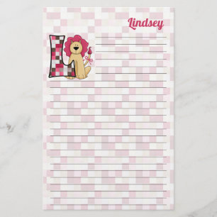 Papeterie Lettre L Lion rose Monogramme Linked avec le nom