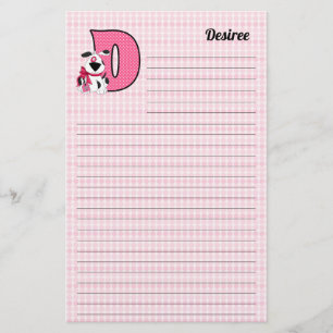 PAPETERIE LETTRE MONGRAMME D CHIEN ROSE LIÉ