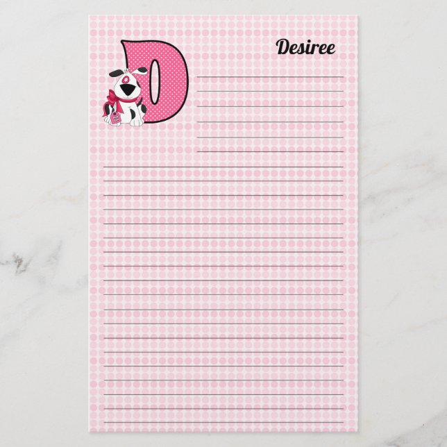 PAPETERIE LETTRE MONGRAMME D CHIEN ROSE LIÉ (Devant)