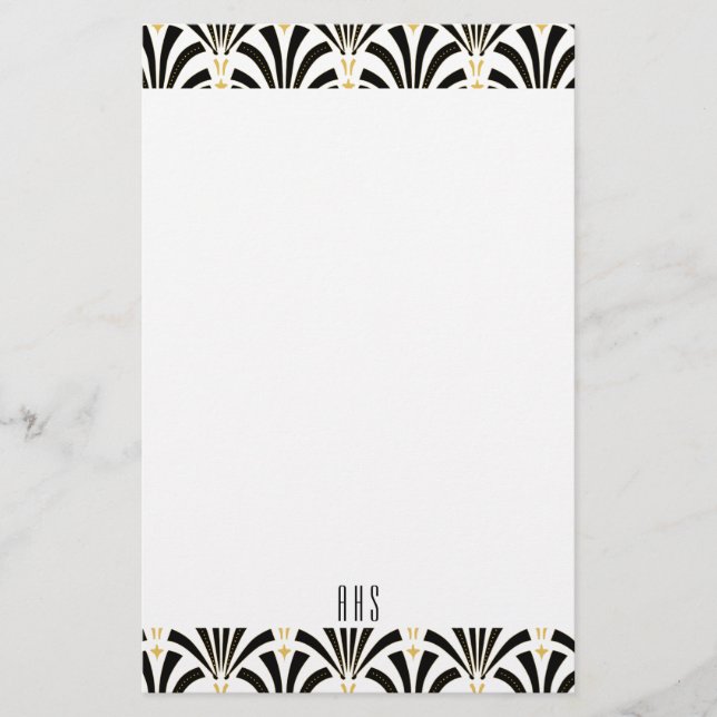 Papeterie lettres initiales de motif de fans de noir d'art (Devant)