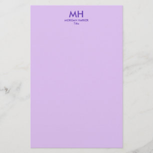 Papeterie Lilas Violet Minimaliste Initiales Propres