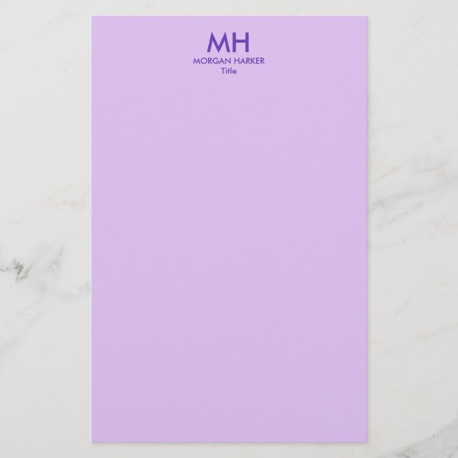 Papeterie Lilas Violet Minimaliste Initiales Propres (Devant)