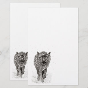 Papeterie Loup noir en colère dans la neige, hiver sauvage