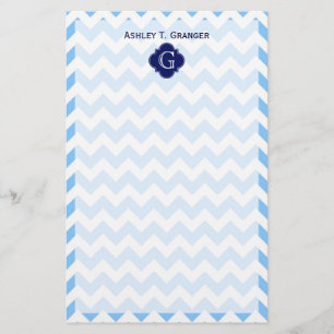 Papeterie Lt Blu Wht Chevron Zigzag Navy Quatrefoil Monogram