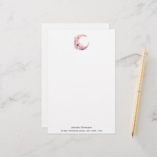 Papeterie Lune rose Croissant avec de jolies fleurs