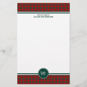 Papeterie MacGregor Clan Tartan Monogramme à plis rouge et v