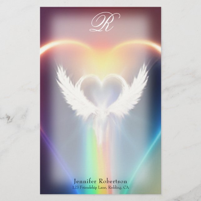 Papeterie Magnifique Arc-en-ciel Ange ailes Monogramme Papet (Devant)