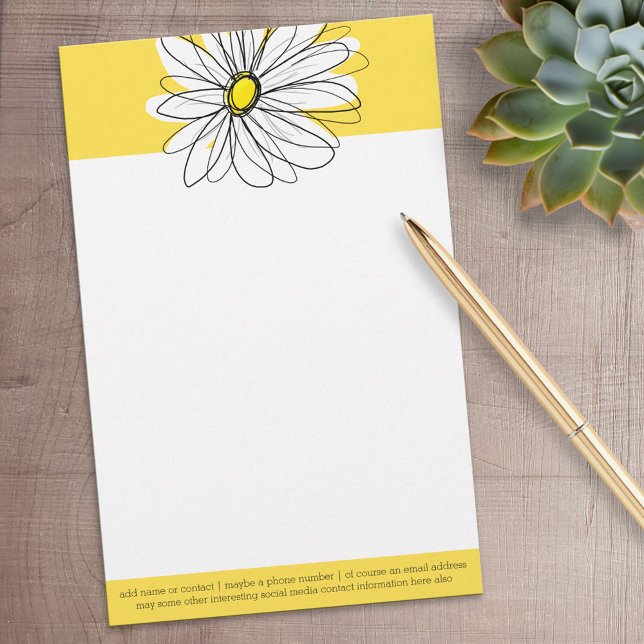 Papeterie Marguerite lunaire jaune et blanc avec texte perso (Personalized Stationery)