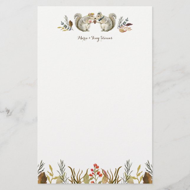 Papeterie Mariage d'aquarelle Rustique Boho Woodland Squirre (Devant)