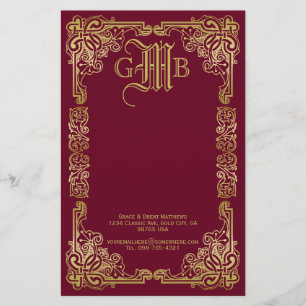 Papeterie Mariage Monogramme Classic Gold Frame Bourgogne