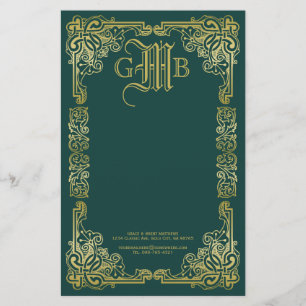 Papeterie Mariage Monogramme Classic Gold Frame Dark Green