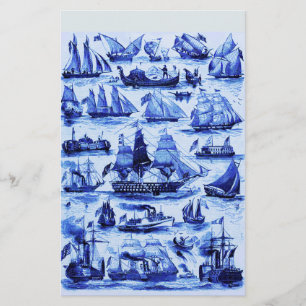 Papeterie MARITIME, NAVIRES VINTAGES, NAVIRES À VOILE, Bleu 